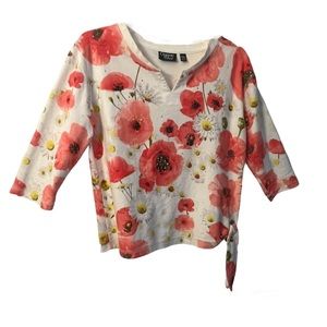 ηεω Onque Rhinestone Dew-Drop Embellished Floral 3/4 Sleeve Petite Blouse